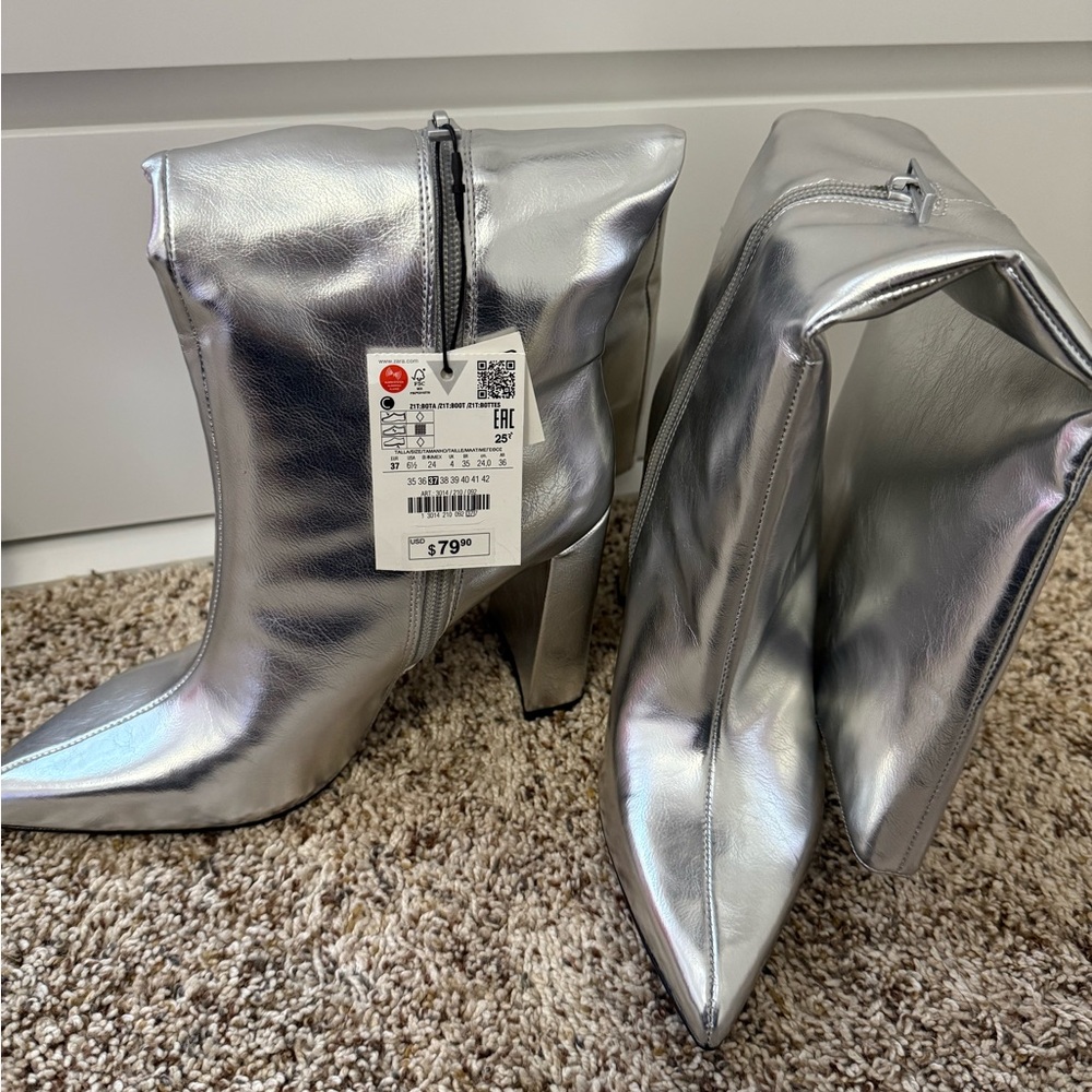 Zara Metallic Silver Heeled Boots
